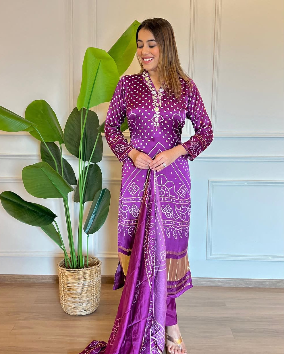 Purple Chinon Silk Kurta Set with Embroidery, Sequence & Zari Work
