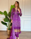 Purple Chinon Silk Kurta Set with Embroidery, Sequence & Zari Work