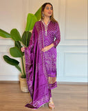 Purple Chinon Silk Kurta Set with Embroidery, Sequence & Zari Work