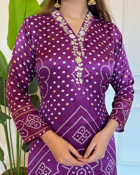 Purple Chinon Silk Kurta Set with Embroidery, Sequence & Zari Work