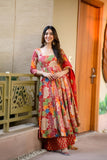 Elegant Floral Muslin Suit Set with Faux Blooming Dupatta