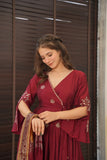 Pure Chinnon Silk Embroidery Sequence Gown & Dupatta Set