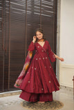 Pure Chinnon Silk Embroidery Sequence Gown & Dupatta Set