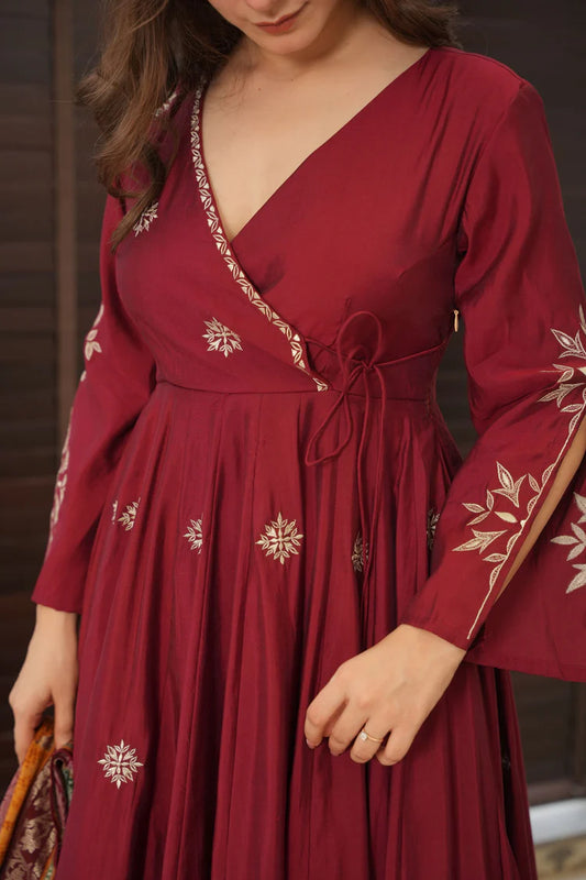 Pure Chinnon Silk Embroidery Sequence Gown & Dupatta Set